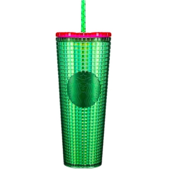 Starbucks Green & Pink Grid Cup Watermelon Iridescent Tumbler Venti 24oz New - Picture 9 of 16
